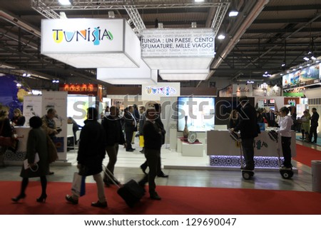 MILAN, ITALY - FEBRUARY 15: People visiting Tunisia tourism exhibition area at BIT, International Tourism Exchange Exhibition on February 15, 2013 in Milan, Italy.