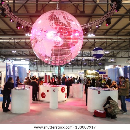 MILAN, ITALY - FEBRUARY 15: Close up of light globe, Italy tourism area at BIT, International Tourism Exchange Exhibition on February 15, 2013 in Milan, Italy.