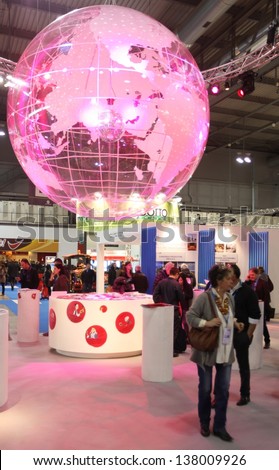 MILAN, ITALY - FEBRUARY 15: Close up of light globe, Italy tourism area at BIT, International Tourism Exchange Exhibition on February 15, 2013 in Milan, Italy.