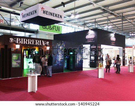MILAN, ITALY - MAY 20: At Heineken exhibition stands at Tuttofood, Milano World Food Exhibition May 20, 2013 in Milan, Italy.