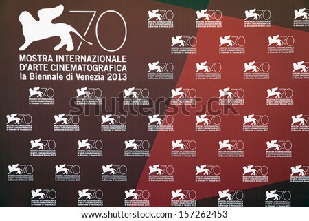 VENICE, ITALY - SEPTEMBER 7: Close up view of the logo of 70th Venice International Film Festival on at photo call area September 7, 2013 in Venice, Italy.