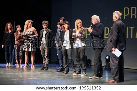 MILANO, ITALY - MAY 26, 2014: Awarded artists on the stage at International Grand Prix Advertising Strategies in Milano Italy.