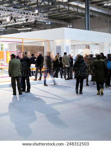 MILANO, ITALY - JANUARY 19, 2015: People visit HOMI, international fair exhibition of lifestyle and interior design architecture, last trade show before next EXPO in Milano, Italy.