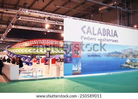 MILANO, ITALY - FEBRUARY 16, 2012: People visit Calabria regional tourism exhibition area during BIT, International Tourism Exchange Exhibition in Milano, Italy.