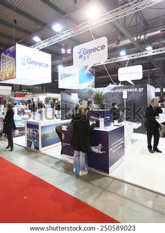 MILANO, ITALY - FEBRUARY 16, 2012: People visit Greece tourism exhibition area during BIT, International Tourism Exchange Exhibition in Milano, Italy.