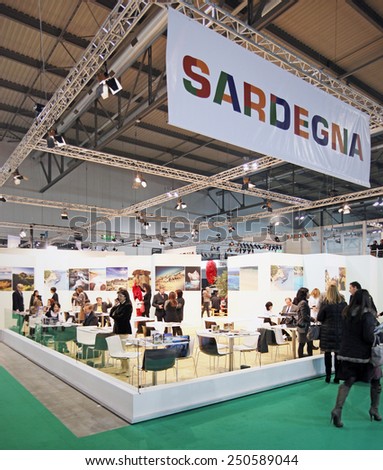 MILANO, ITALY - FEBRUARY 16, 2012: People visit Sardegna regional tourism exhibition area during BIT, International Tourism Exchange Exhibition in Milano, Italy.