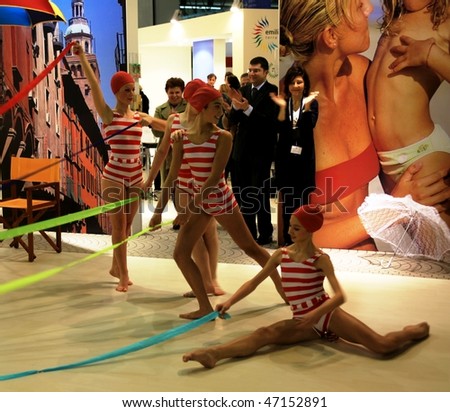 MILAN, ITALY - FEBRUARY 20: Close-up of ballet dancers at Emilia Romagna regional stand during BIT, International Tourism Exchange Exhibition February 20, 2010 in Milan, Italy.