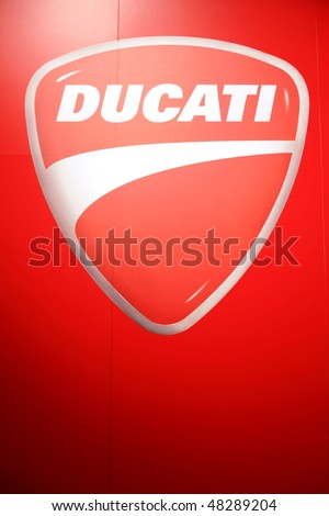 MILAN, ITALY - NOV. 11: Details of Ducati logo at EICMA, 67th International Motorcycle Exhibition November 11, 2009 in Milan, Italy.