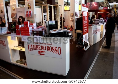 VERONA - APRIL 08: Close-up of Gambero Rosso stand at Vinitaly, international wine and spirits exhibition April 08, 2010 in Verona, Italy.