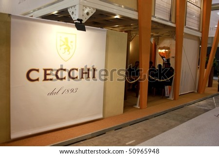 VERONA - APRIL 08: Close-up of Cecchi wines stand at Vinitaly, international wine and spirits exhibition April 08, 2010 in Verona, Italy.