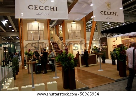 VERONA - APRIL 08: Close-up of Cecchi wines stand at Vinitaly, international wine and spirits exhibition April 08, 2010 in Verona, Italy.