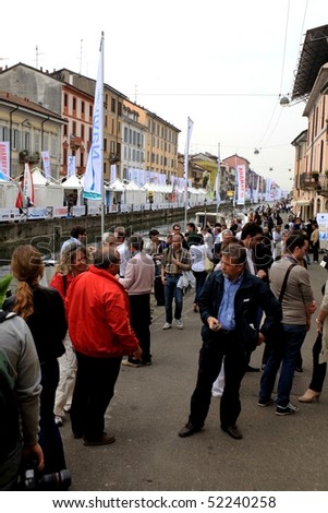 MILAN - APRIL 30: Crowd gather at NavigaMI Salone Nautico, boat show exhibition in the area of Navigli April 30, 2010 in Milan, Italy.