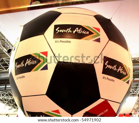 MILAN, ITALY - FEBRUARY 20: South Africa FIFA World CUP 2010 ball in exhibition at BIT, International Tourism Exchange Exhibition February 20, 2010 in Milan, Italy.