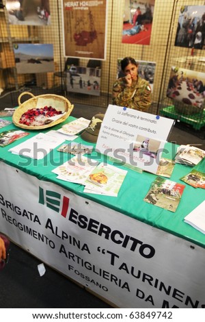 TORINO, ITALY - OCT. 24: Esercito Italiano stand at Salone del Gusto, international fair of tastes and slow food on October 24, 2010 in Torino, Italy.