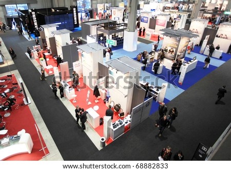 MILAN, ITALY - OCT. 20: Panoramic view of people visiting SMAU, international fair of business intelligence and information technology October 20, 2010 in Milan, Italy.