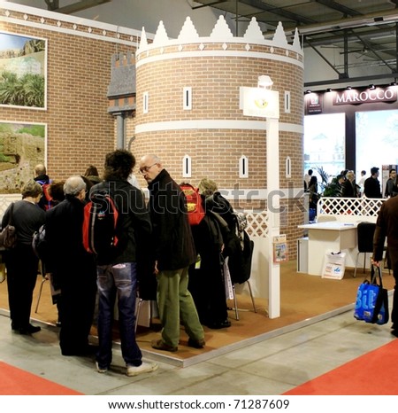 MILAN, ITALY - FEBRUARY 20: People visit national and regional tourism stands at BIT, International Tourism Exchange Exhibition February 20, 2010 in Milan, Italy.