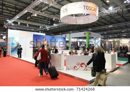 MILAN, ITALY - FEBRUARY 17: People visit Tuscany regional tourism stand, Italy pavilion at BIT, International Tourism Exchange Exhibition on February 17, 2011 in Milan, Italy.