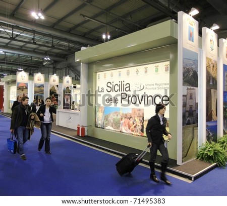 MILAN, ITALY - FEBRUARY 17: People visit Sicily regional tourism stand, Italy pavilion at BIT, International Tourism Exchange Exhibition on February 17, 2011 in Milan, Italy.