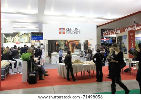 MILAN, ITALY - FEBRUARY 17: People visit Piemonte region tourism stand, Italy pavilion at BIT, International Tourism Exchange Exhibition on February 17, 2011 in Milan, Italy.