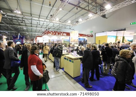 MILAN, ITALY - FEBRUARY 17: People visit stands, Italy pavilion at BIT, International Tourism Exchange Exhibition on February 17, 2011 in Milan, Italy.