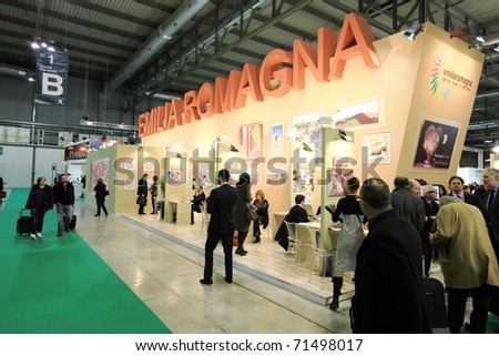 MILAN, ITALY - FEBRUARY 17: People visiting Emilia Romagna regional tourism stand, Italy pavilion at BIT, International Tourism Exchange Exhibition on February 17, 2011 in Milan, Italy.