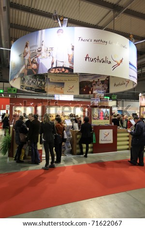 MILAN, ITALY - FEBRUARY 17: People visit the Australia tourism stand at the World pavilion at BIT, International Tourism Exchange Exhibition on February 17, 2011 in Milan, Italy.