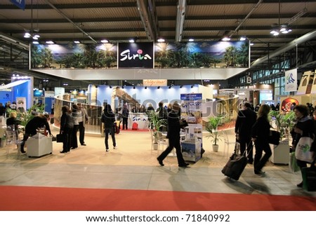 MILAN, ITALY - FEBRUARY 17: People at Siria tourism pavilion during BIT, International Tourism Exchange Exhibition on February 17, 2011 in Milan, Italy.