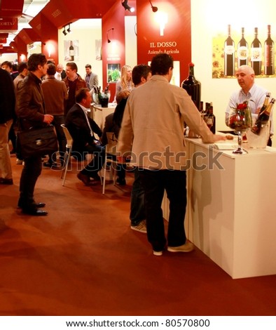 VERONA - APRIL 08: People visit wine production regional and national pavilions at Vinitaly, international wine and spirits exhibition April 08, 2010 in Verona, Italy.