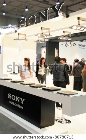 MILAN, ITALY - OCT. 20: People visit Sony products stands at SMAU, international fair of business intelligence and information technology October 20, 2010 in Milan, Italy.