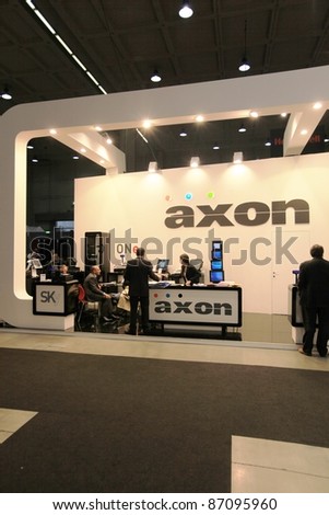 MILAN, ITALY - OCT. 19: People visit Axon technologies stands at SMAU, international fair of business intelligence and information technology October 19, 2011 in Milan, Italy.
