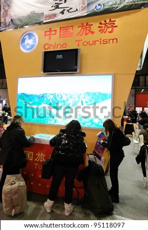 MILAN, ITALY - FEBRUARY 17: People visiting China tourism area at BIT, International Tourism Exchange Exhibition on February 17, 2011 in Milan, Italy.