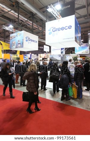MILAN, ITALY - FEBRUARY 16: People visit Greece exhibition area during BIT, International Tourism Exchange Exhibition on February 16, 2012 in Milan, Italy.