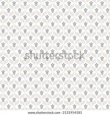 Vector Geometric pattern and little flowers seamless pattern. Beige and blue simple geometric pattern.