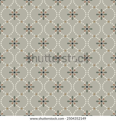 Seamless floral pattern. Abstract Seamless geometric floral pattern on grey background. Dotted vertical stripe pattern.