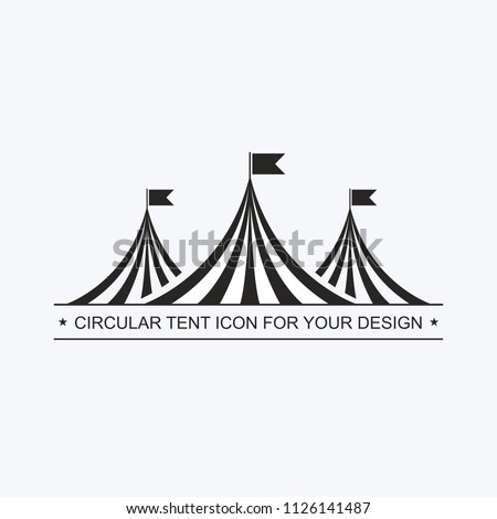 Circus tent template. Invitation to event, presentation. Circus building, circus hut awning, with balls, decoration, shapito, exterior appearance. Logotype logo pictogram Vector icon