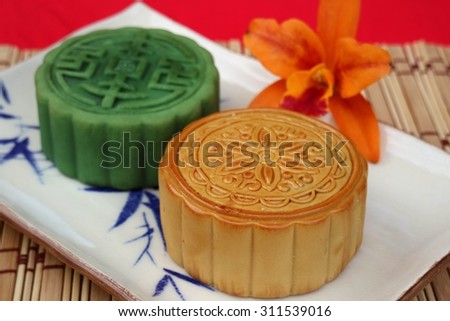 Traditional mooncakes  , Retro vintage style Chinese mid autumn festival foods