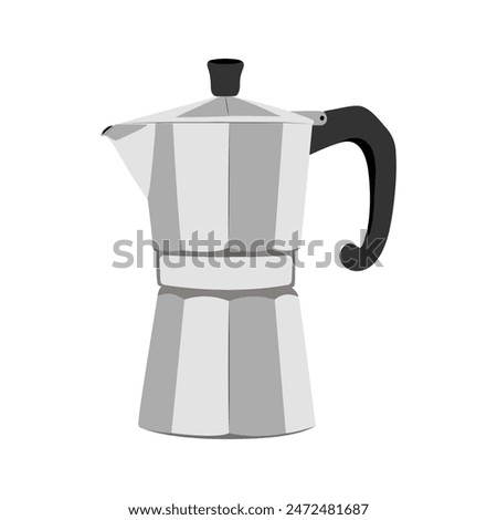 Italian metallic coffee maker isolated on white. Mocha coffee pot for making espresso coffee. Geyser coffee maker, Retro espresso machine symbol design.