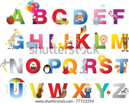 The Complete Childrens English Alphabet Spelt Out With Different Fun ...