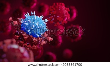 Macro coronavirus(covid-19) cell delta plus variant. B.1.1.529,B.1640.1.COVID 19 Delta plus variant Sars ncov 2 2021.Mutated coronavirus SARS-CoV-2 flu disease pandemic, 3D render illustration Stok fotoğraf © 