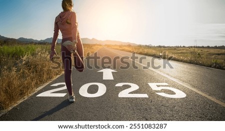 Similar – Image, Stock Photo Happy woman stretching legs during yoga class with trainer