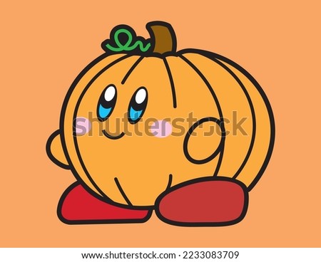 Cute Pumpkin Kirby Special Video Game Vector