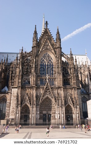 COLOGNE, GERMANY - AUGUST 6: Cologne Cathedral on August 6, 2009 in Cologne. It is a gothic church dedicated to Saint Peter and the Blessed Virgin Mary and is one of the world\'s largest churches