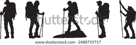 set of Hiker Illustration vector silhouettes 