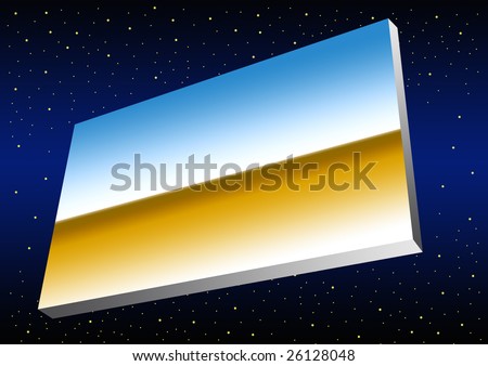 metallic billboard is floating in the dark blue space