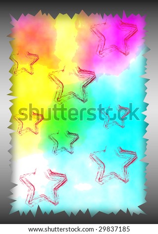 background with a jagged metallic border and painted stars on a aquarell background