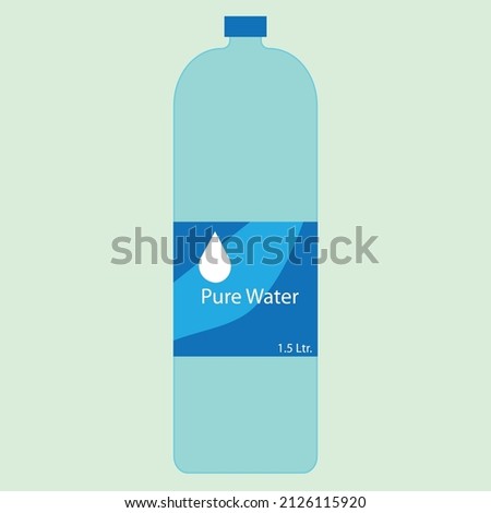 A plastic bottle of Water, 1.5 ltr. size with a blue cap, blue and light blue colors, freshwater, mineral water, cold healthy drink, water bottle label, water bottle vector illustration