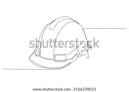 Continuous one line drawing safety helmet for safety work. Road and building construction concept. Single line draw design vector graphic illustration.