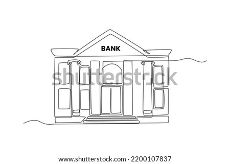 Continuous one line drawing bank building. Building and office concept. Single line draw design vector graphic illustration.