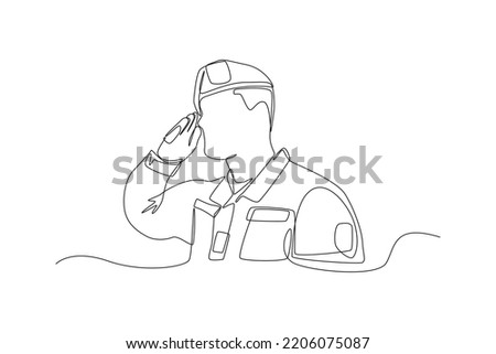 Continuous one line drawing a soldier salute at remembrance  day to show respect. Remembrance day concept. Single line draw design vector graphic illustration.
