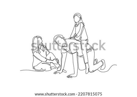 Single one line drawing daughter is having fun with her family. Family time concept. Continuous line draw design graphic vector illustration.